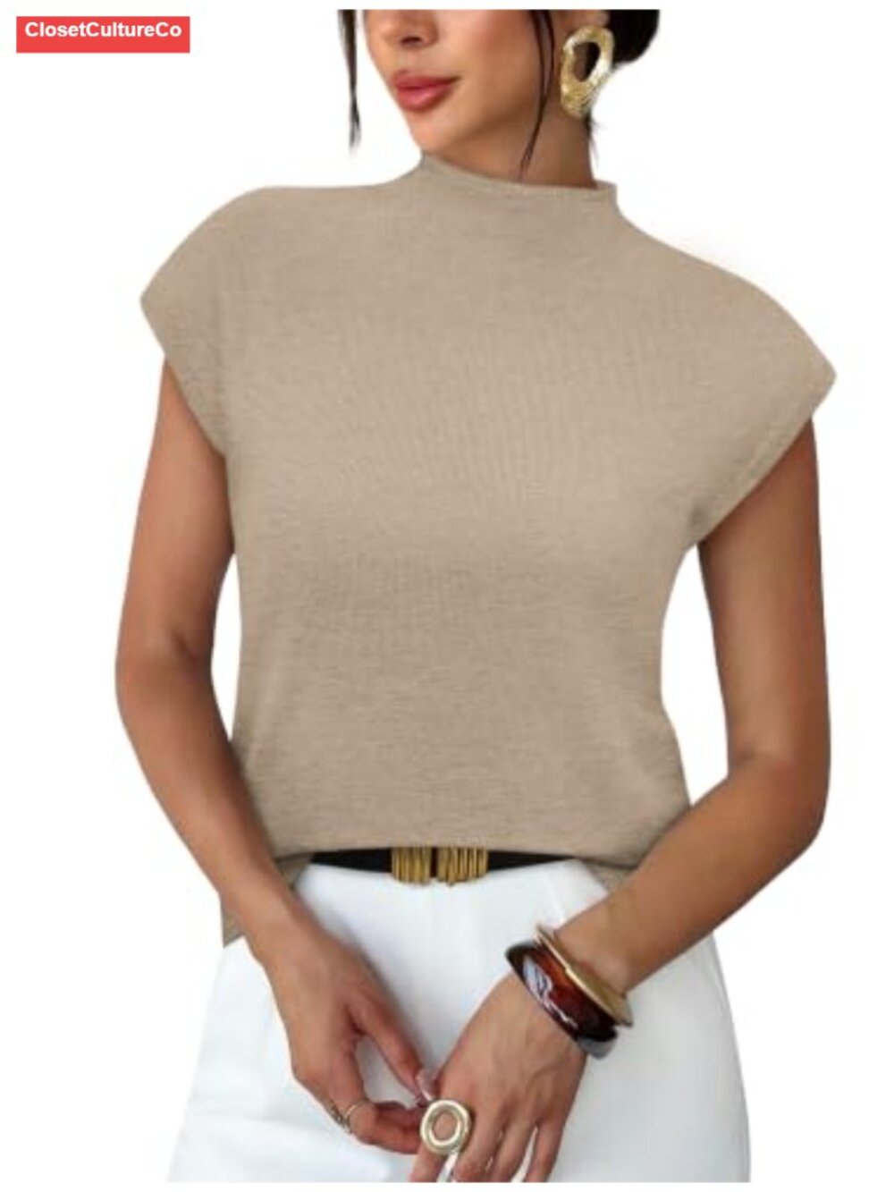 Womens Mock Neck Short Sleeve Knit Sweater Top Lightweight Casual